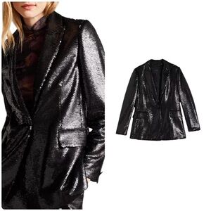 Ted Baker Black Shiny Millei Matte Sequin Blazer 1 US 4